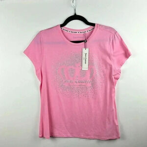 JUICY COUTURE SZ L PINK W/SILVER GRAPHIC NWT HOT HOT MSRP 48.00 SHORT SLEEVE TOP